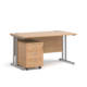 Dams Maestro 25 straight desk - silver frame, beech top with 3 drawer pedestal 1400x800mm