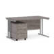 Dams Maestro 25 straight desk - silver frame, grey oak top with 3 drawer pedestal 1400x800mm