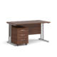 Dams Maestro 25 straight desk - silver frame, walnut top with 3 drawer pedestal 1400x800mm