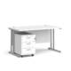 Dams Maestro 25 straight desk - silver frame, white top with 3 drawer pedestal 1400x800mm
