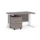 Dams Maestro 25 straight desk - white frame, grey oak top with 2 drawer pedestal 1200x800mm