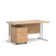 Dams Maestro 25 straight desk - white frame, beech top with 2 drawer pedestal 1400x800mm