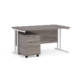 Dams Maestro 25 straight desk - white frame, grey oak top with 2 drawer pedestal 1400x800mm