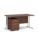 Dams Maestro 25 straight desk - white frame, walnut top with 2 drawer pedestal 1400x800mm