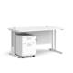 Dams Maestro 25 straight desk - white frame, white top with 2 drawer pedestal 1400x800mm