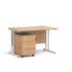 Dams Maestro 25 straight desk - white frame, beech top with 3 drawer pedestal 1200x800mm