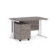 Dams Maestro 25 straight desk - white frame, grey oak top with 3 drawer pedestal 1200x800mm