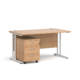 Dams Maestro 25 straight desk - white frame, beech top with 3 drawer pedestal 1400x800mm