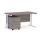Dams Maestro 25 straight desk - white frame, grey oak top with 3 drawer pedestal 1400x800mm