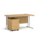Dams Maestro 25 straight desk - white frame, oak top with 3 drawer pedestal 1400x800mm