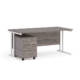 Dams Maestro 25 straight desk - white frame, grey oak top with 3 drawer pedestal 1600x800mm