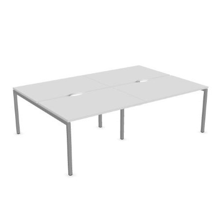 Solution 1200mm Pod of 4 Bench Desks, silver frame, white top