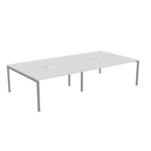 Solution 1600mm Pod of 4 Bench Desks, silver frame, white top
