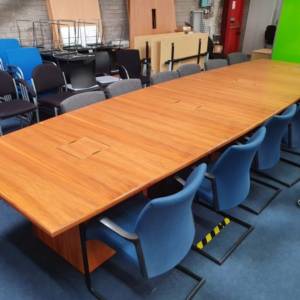 Used 5m Boardroom Table, 1.4m wide, seats 12 to 14 comfortably, view in our huge Glasgow Showroom. Folds away to allow flexibility of use