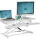 Sit Stand Desk Riser in white, raised with monitor