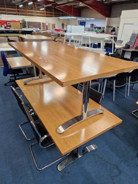 Used Boardroom Table 4m x 1.2m in Oak Veneer and Chrome, in 2 parts.