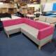 used Edge design grey and pink 5 seat sofa front view