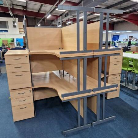 pre-owned 1600mm dams beech desks with pedestal drawers group shot