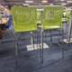 pre-owned high tables with green bar stools, back detail