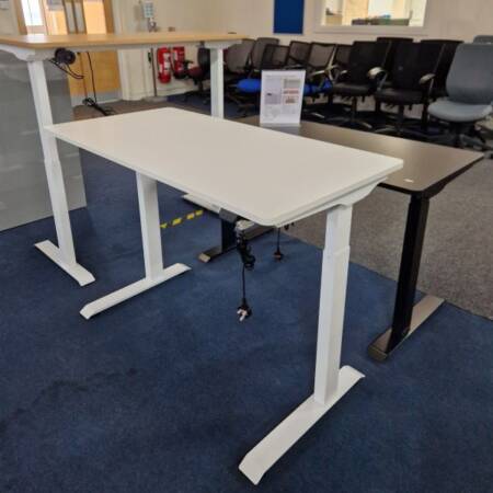 R600 Height adjustable desk white frame white top, Glasgow Showroom
